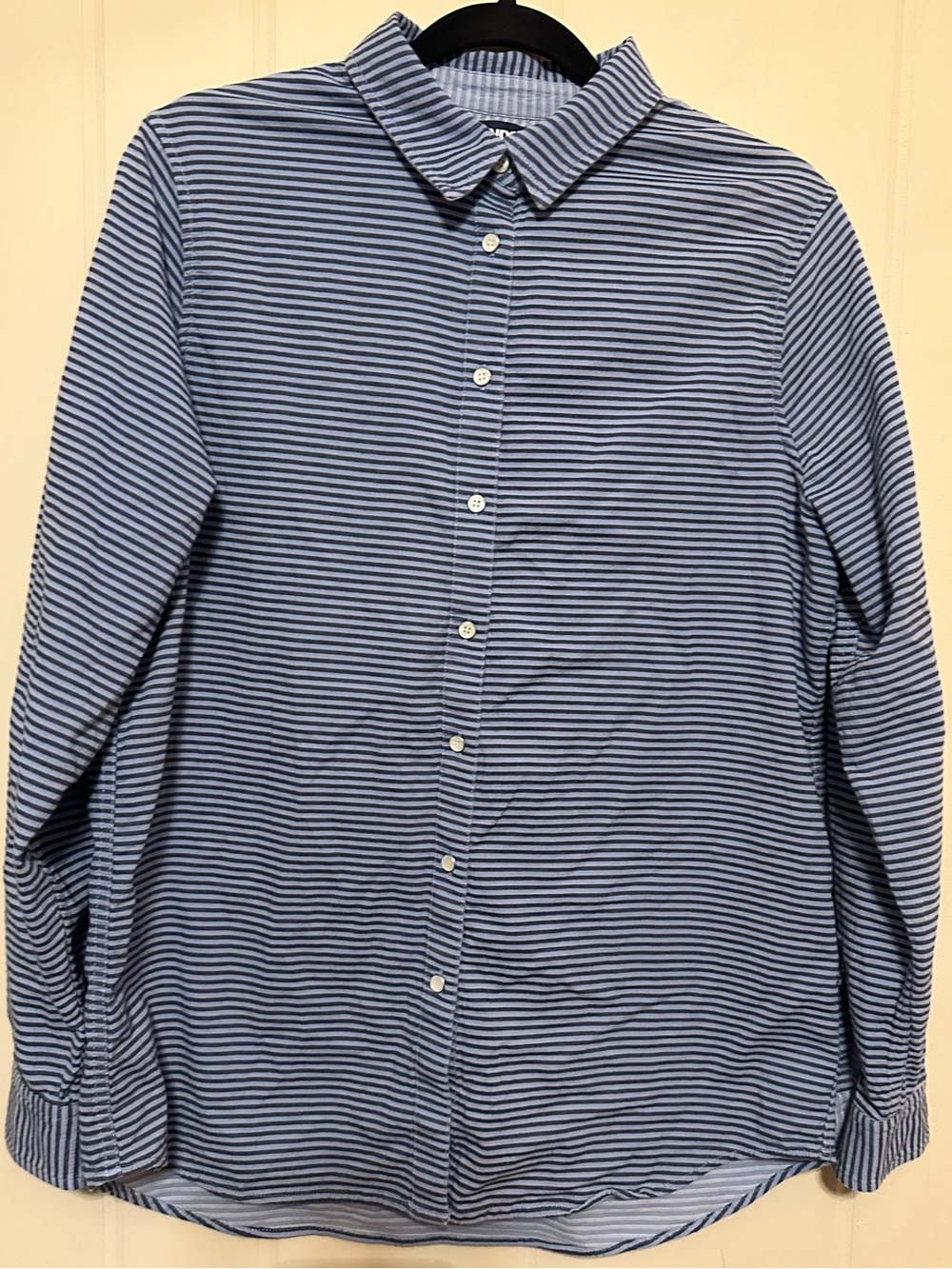 Lands’ End Womens Blue Striped Button-Up Shirt